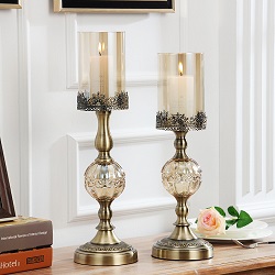 Pair of Classic Glass and Brass Candle Holders