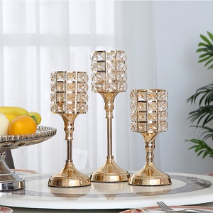 Crystal-Accent Gold Candle Holder – Single