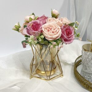 Gold Metal Frame Glass Vase – Model 04